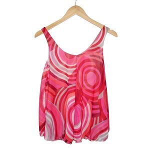 Vintage Sheer Psychedelic Swing Slip Tank Pink Red Circle